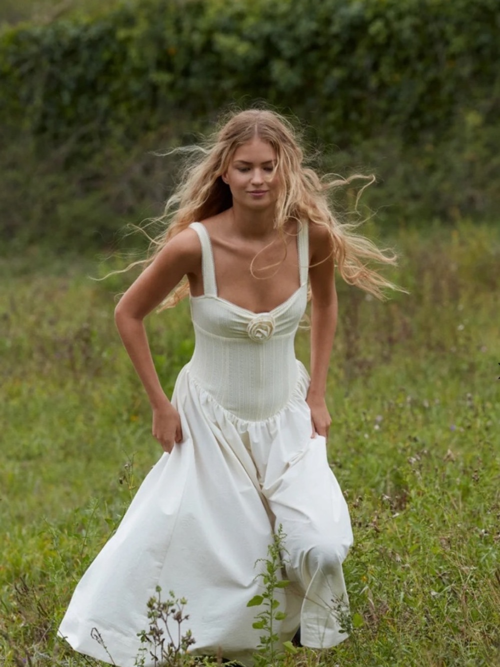 For Love and Lemons Billie Midi Pointelle Rosette Dress